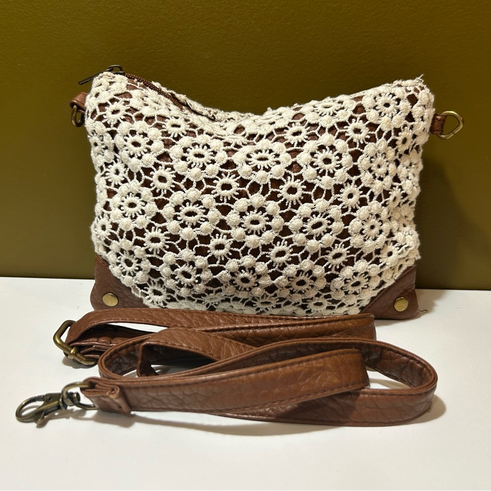 Charlotte Russe Brown and Cream Crochet Bag